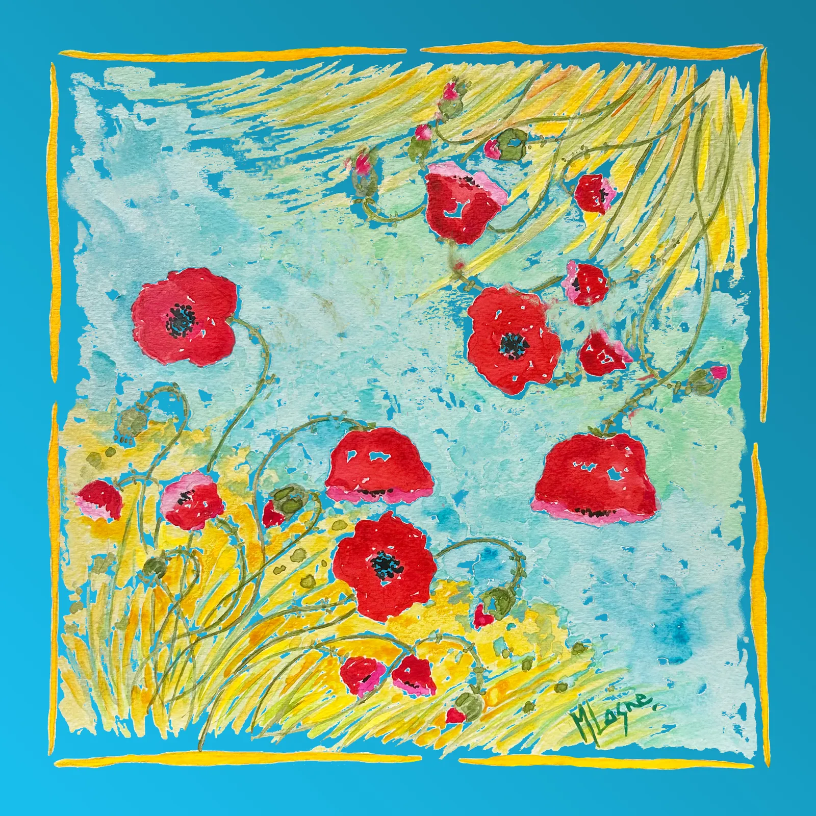 Foulard bleu turquoise dégradé en mousseline et satin de soie