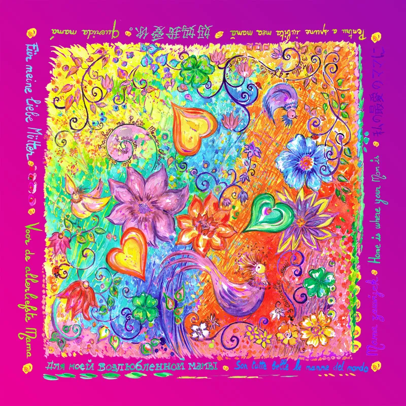 Foulard rose dégradé violet en satin de soie