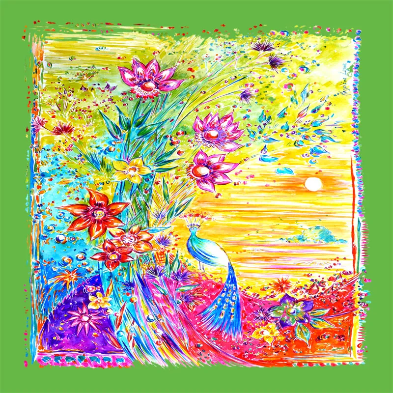 Foulard vert en mousseline et satin de soie