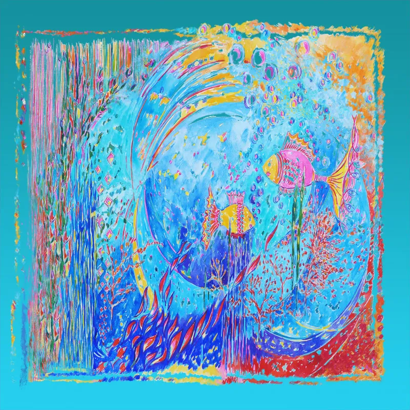 Foulard bleu turquoise dégradé en mousseline et satin de soie